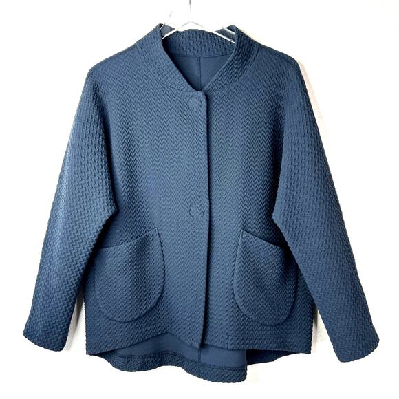 Babette Gray Textured Puckered Knit Jacket Button Front Pockets MEDIUM - Picture 1 of 5